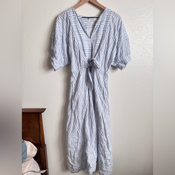 Rebecca Taylor Linen Cotton Midi Striped Dress Size 6 - Picture 4 of 7